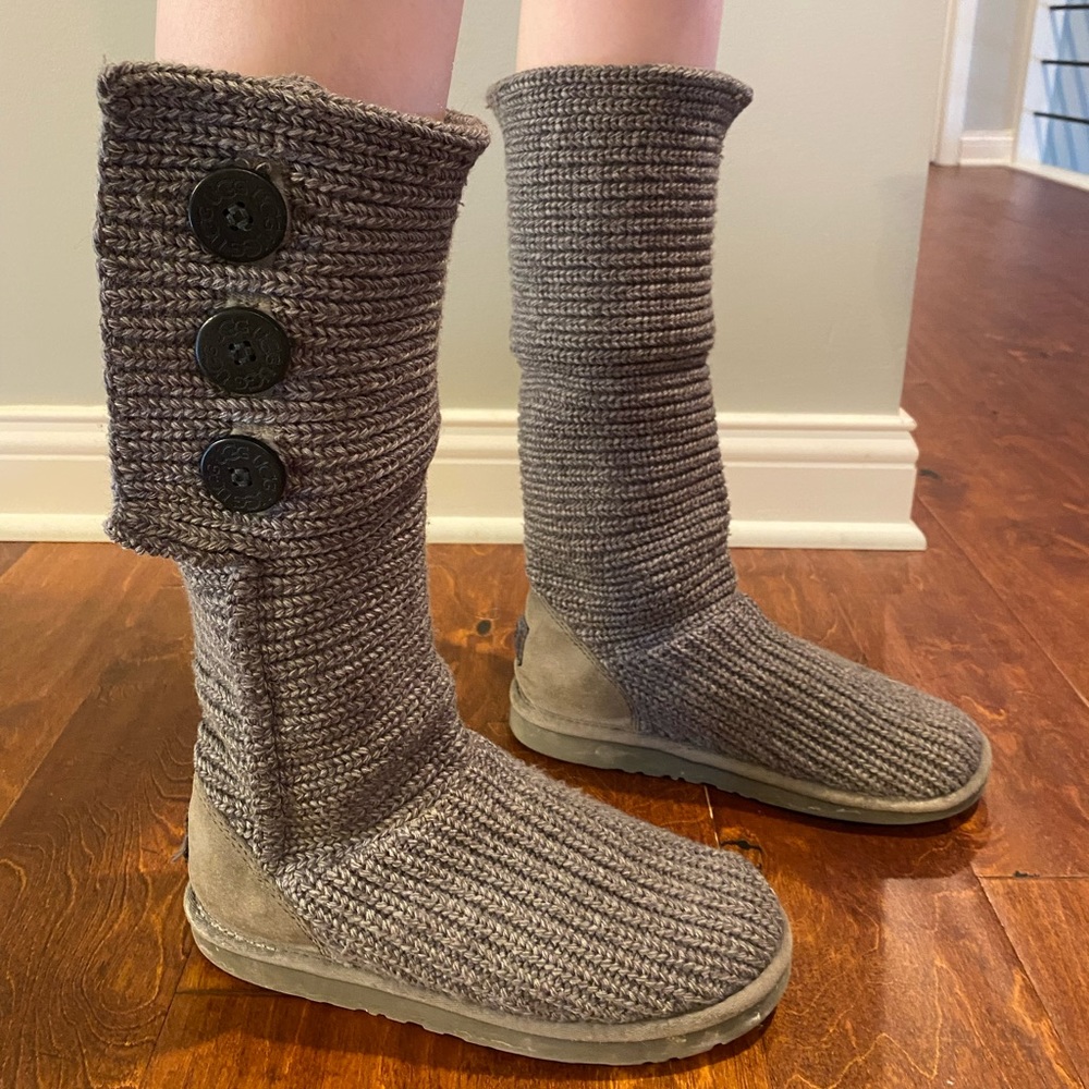 Ugg Cardy Button Detailed Knit Fold down Boots Gray Size 8